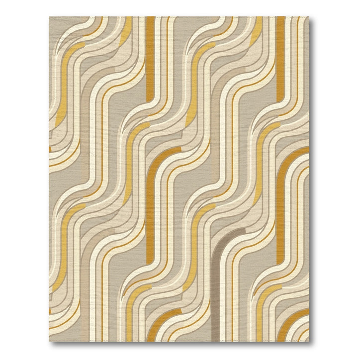 Retro Wavy Stripe Gold Cream Rug