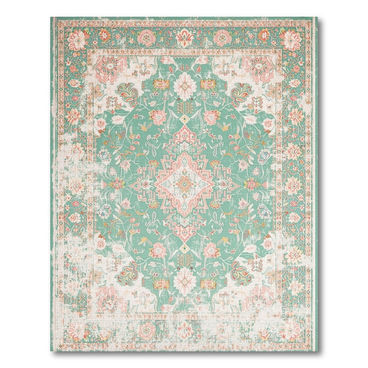 Distressed Vintage Blue Teal Distressed Vintage Floral Area Rug