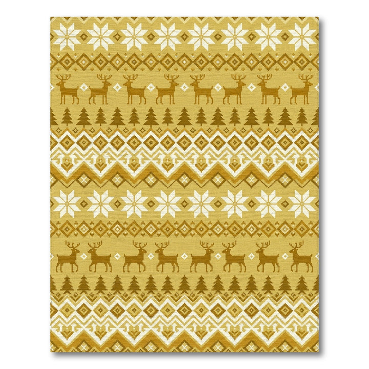 Golden Reindeer Nordic Snowflake Stripes Rug