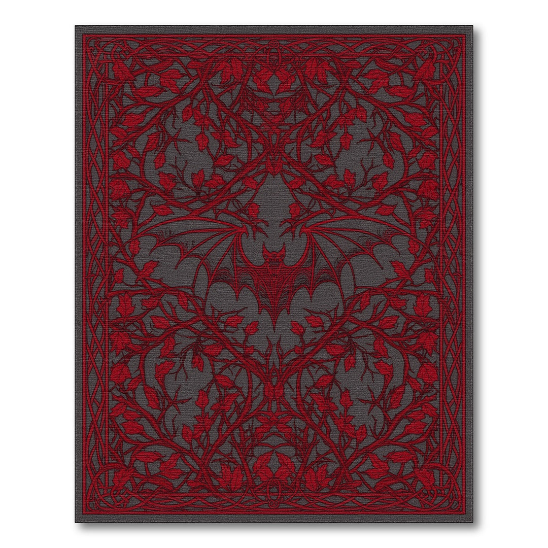 Red Floral Vintage Bat Area Rug