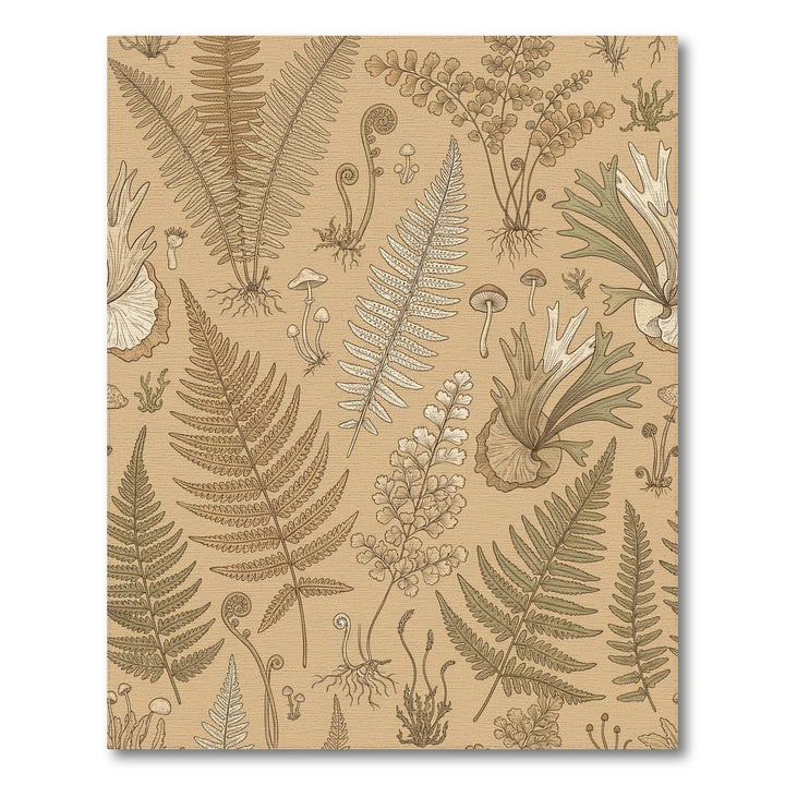 Vintage Fern and Mushroom Botanical Illustration Rug