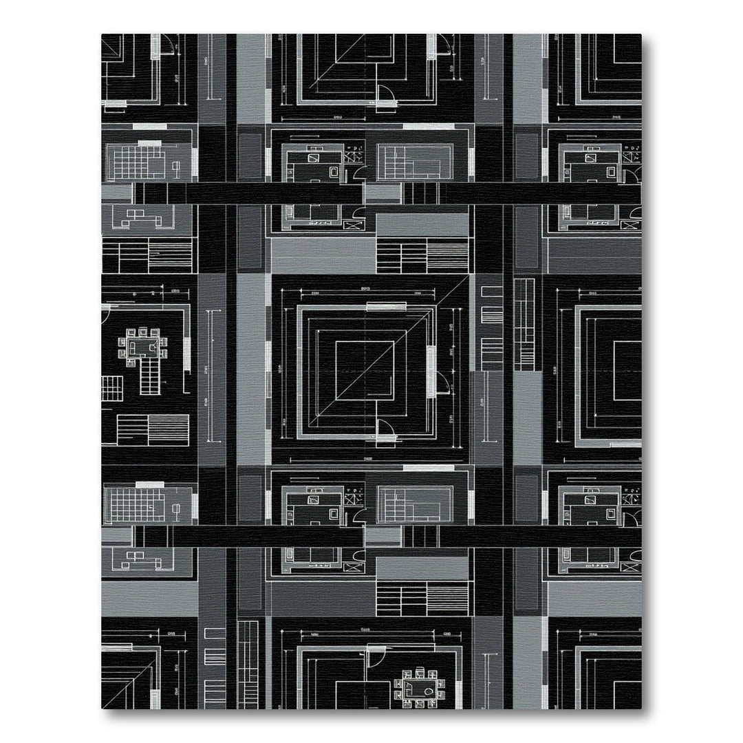 Architectural Blueprint Black Geometric Rug