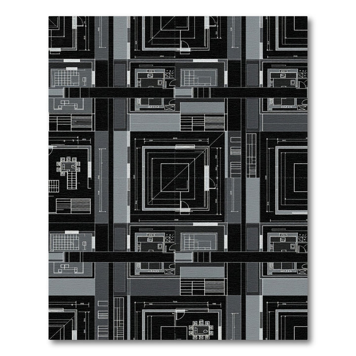 Architectural Blueprint Black Geometric Rug