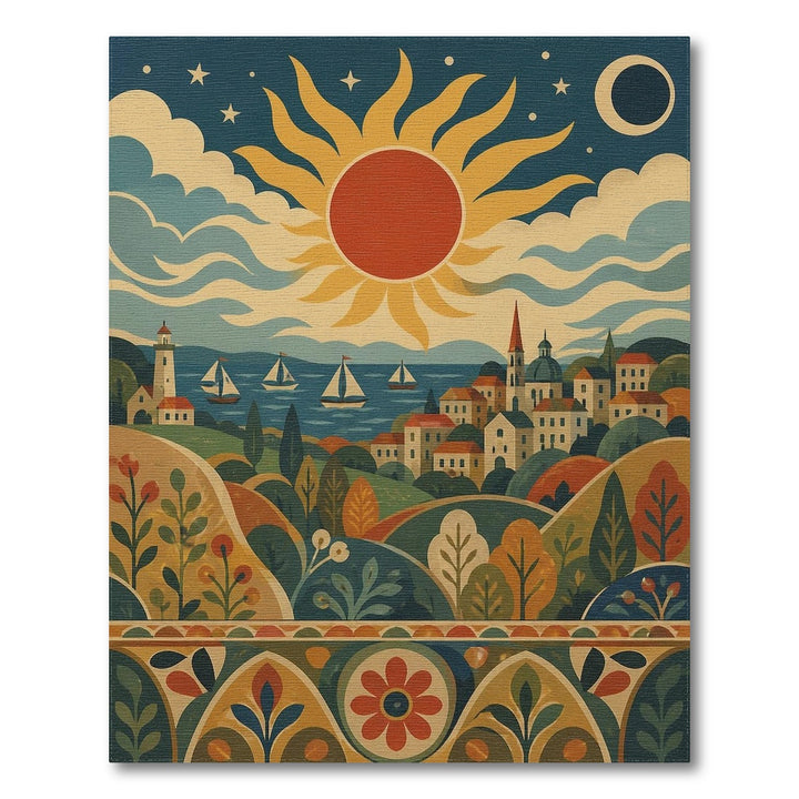 Coastal Sun and Sailboat Area Rug