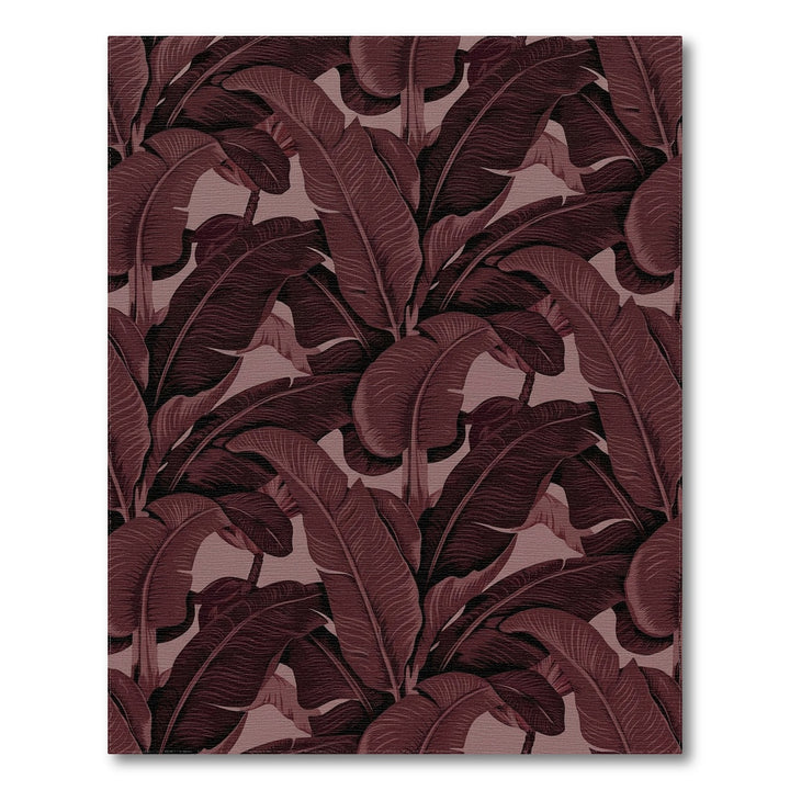 Deep Maroon Tropical Banana Leaf Rug