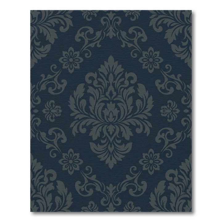 Dark Blue Gray Damask Swirls Rug