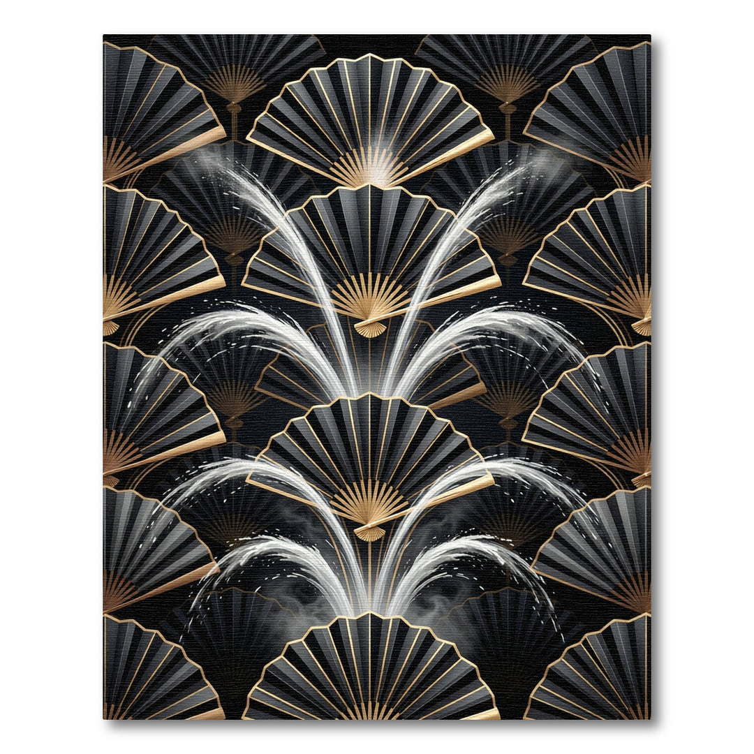 Black Gold Art Deco Fan Motif Rug
