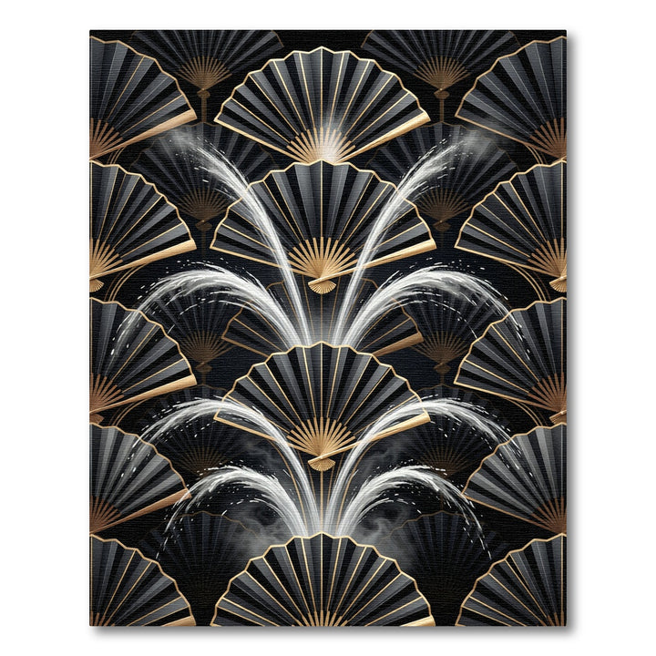 Black Gold Art Deco Fan Motif Rug