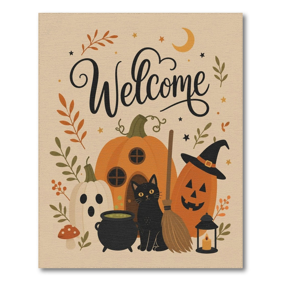 Halloween Welcome Pumpkin Cat Area Rug