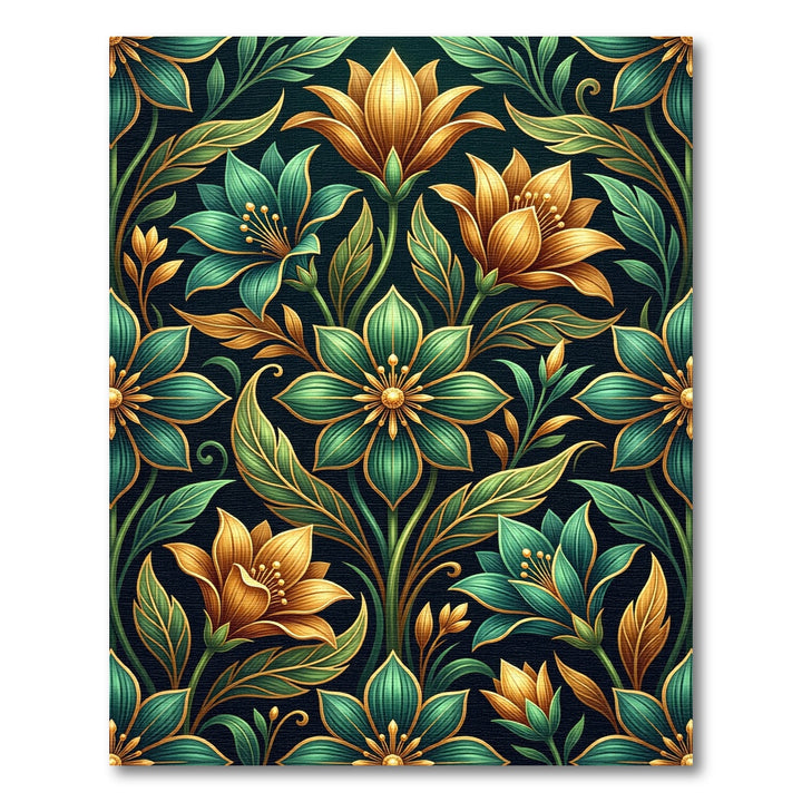 Art Nouveau Gold Emerald Floral Rug