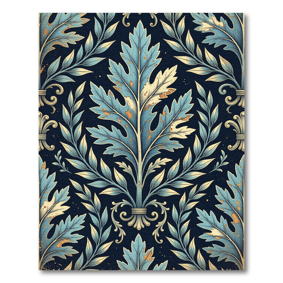 Ornate Blue Golden Leaf Acanthus Rug
