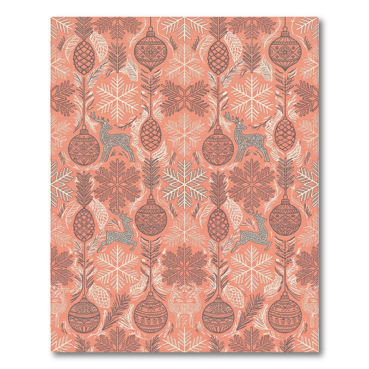 Coral Reindeer Snowflake Ornament Tree Rug