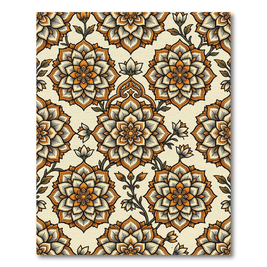 Orange Cream Blossom Mandala Rug