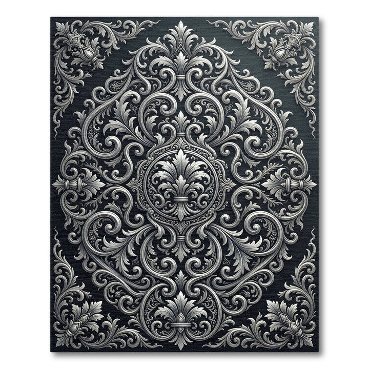 Ornate Silver Floral Scroll Rug