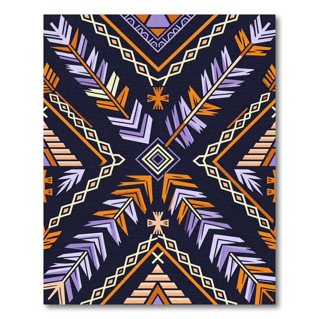 Bold Orange Purple Tribal Feather Rug
