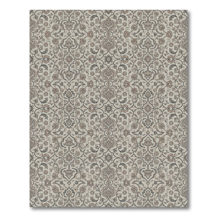 Neutral Floral Scroll Arabesque Rug