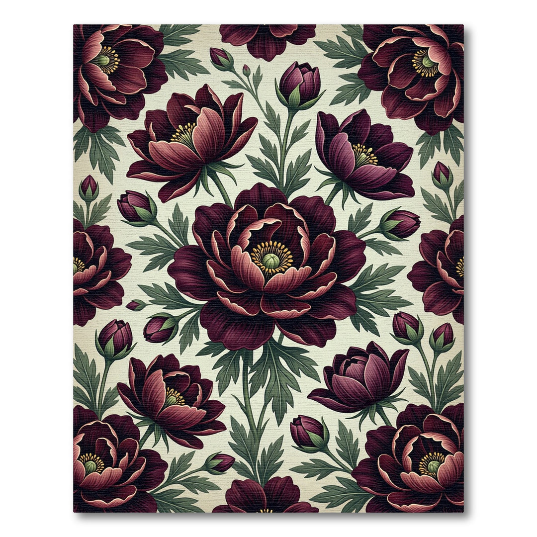 Deep Burgundy Floral Botanical Garden Rug
