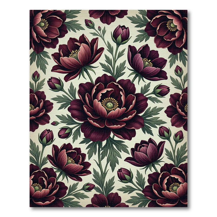 Deep Burgundy Floral Botanical Garden Rug