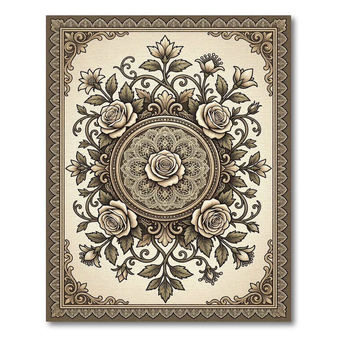 Vintage Cream Rose Lace Medallion Rug