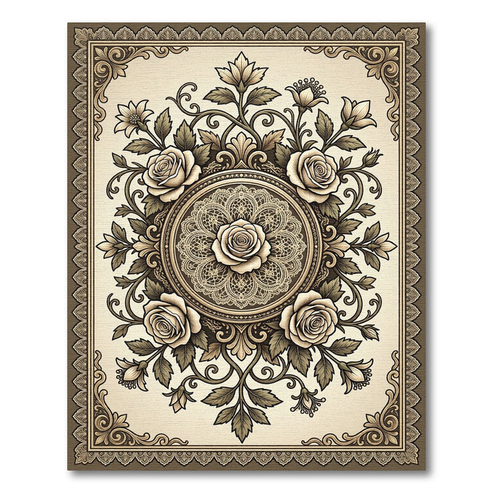 Vintage Cream Rose Lace Medallion Rug