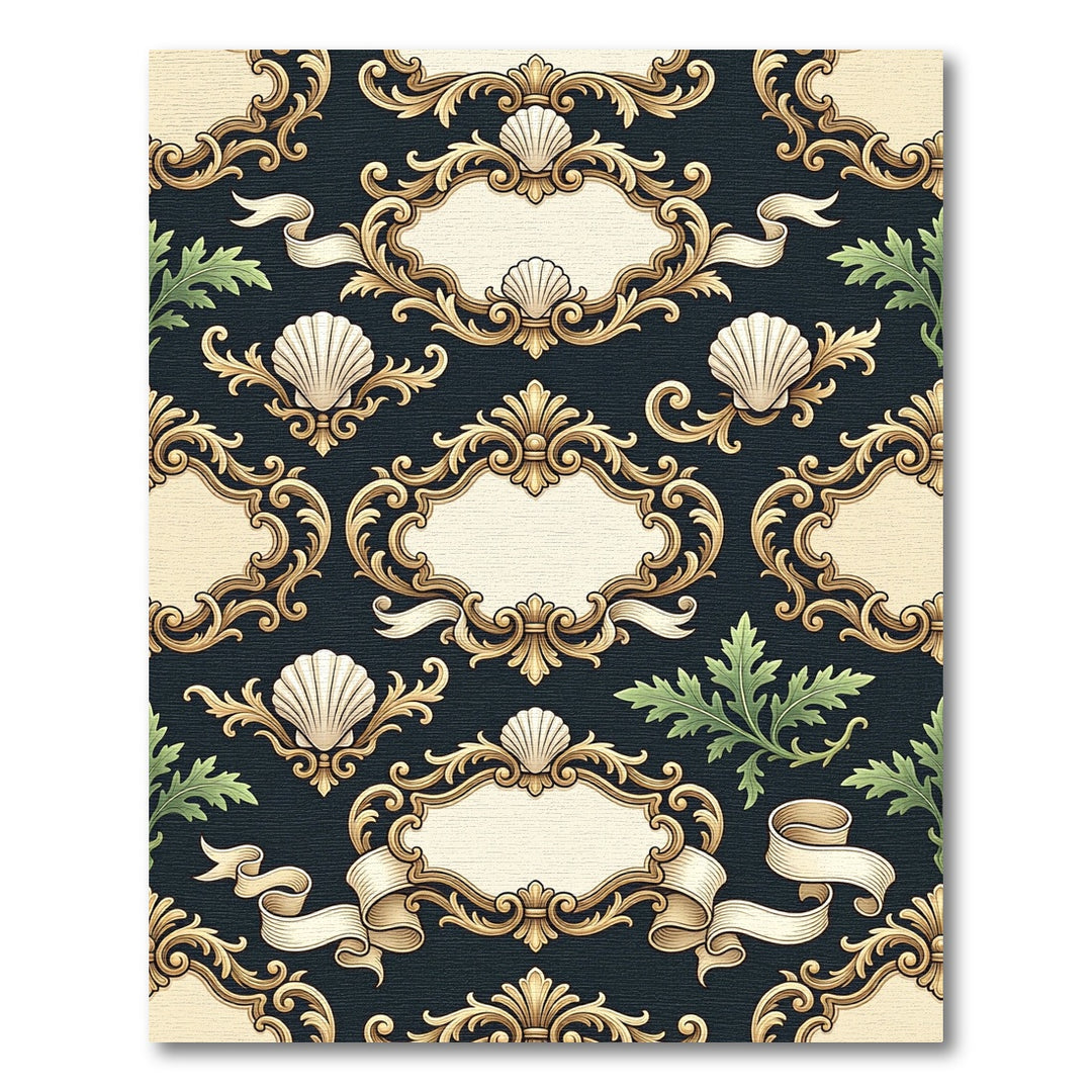 Opulent Gold Seashell Scrollwork Rug