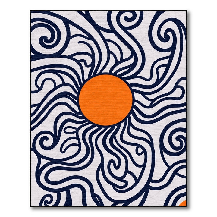 Orange Sun Navy Swirls Abstract Art Rug