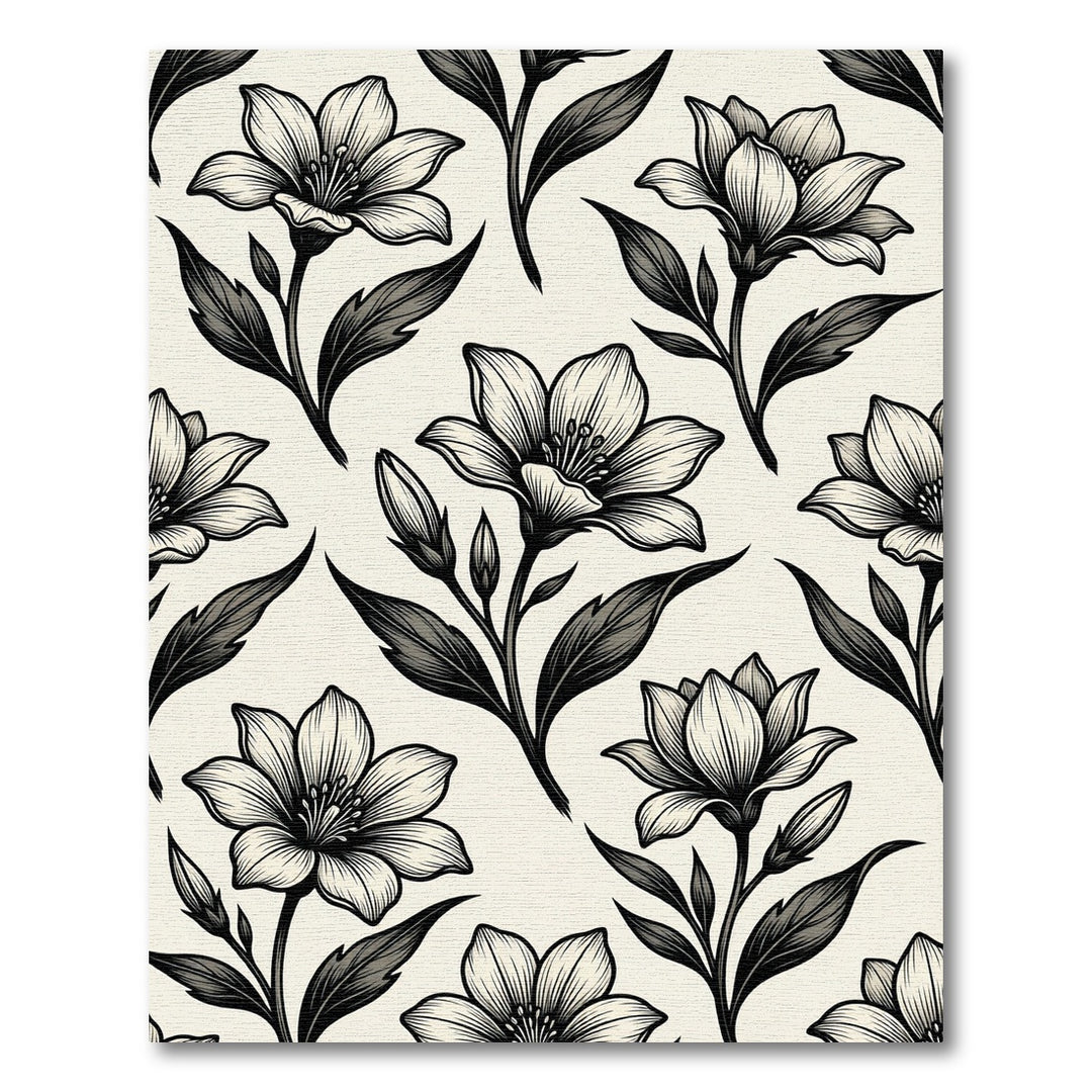 Classic Black White Lily Floral Rug