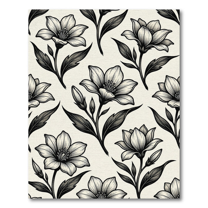 Classic Black White Lily Floral Rug