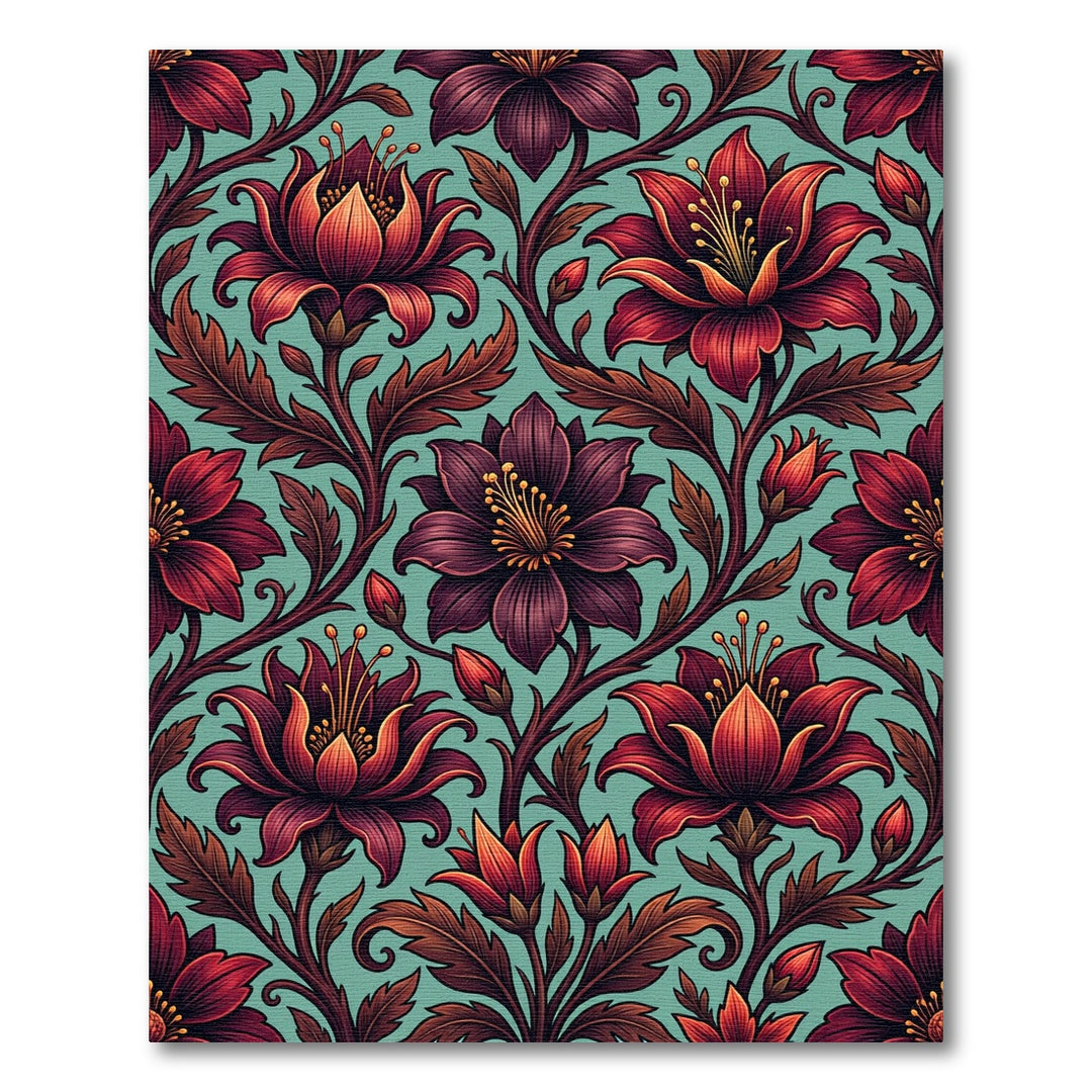 Elegant Red Lotus Floral Art Rug