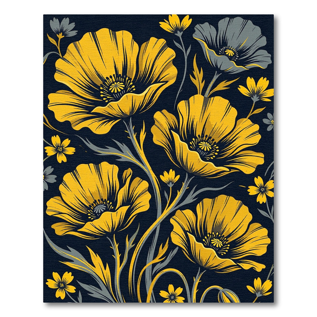 Golden Poppy Floral Meadow Rug