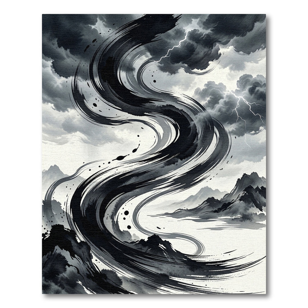 Dramatic Black Ink Swirl Storm Sky Rug