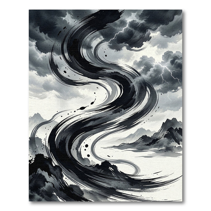 Dramatic Black Ink Swirl Storm Sky Rug