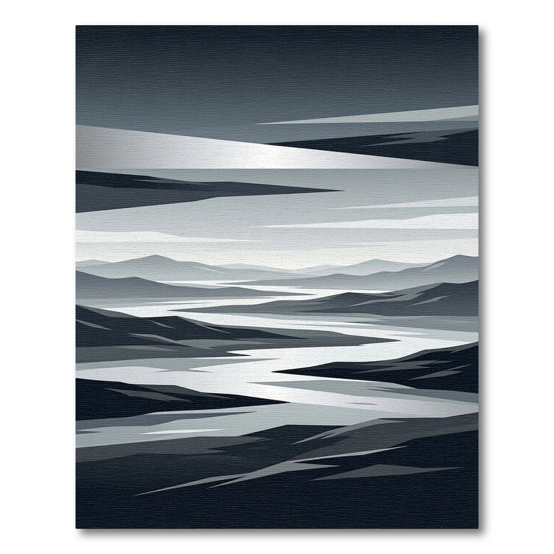 Monochromatic Abstract Mountain River Landscape Rug