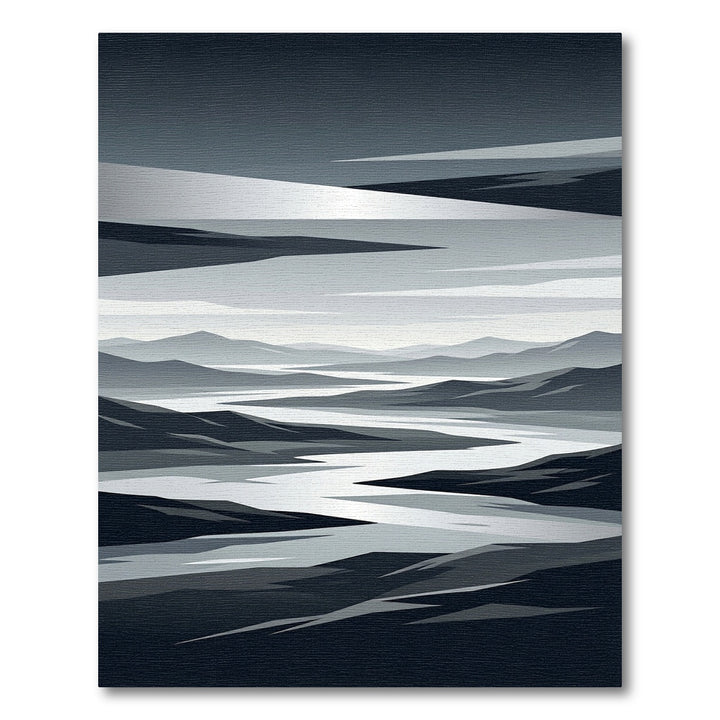 Monochromatic Abstract Mountain River Landscape Rug