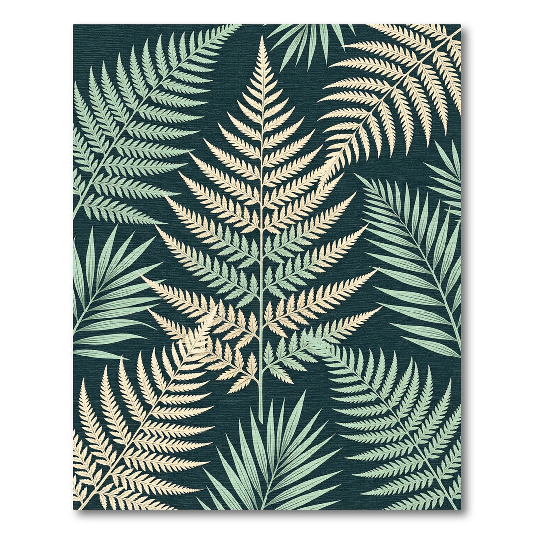 Pale Fern Foliage On Deep Teal Rug