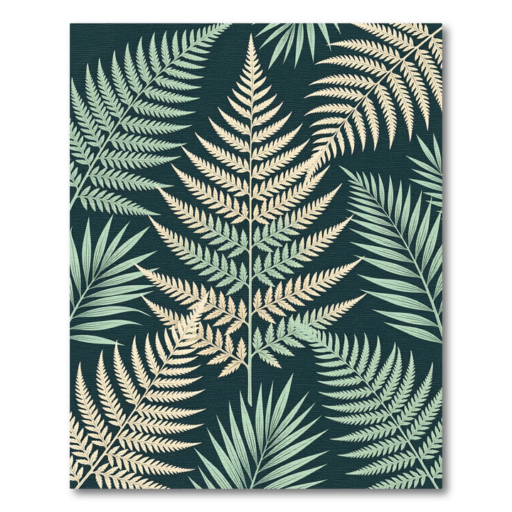 Pale Fern Foliage On Deep Teal Rug