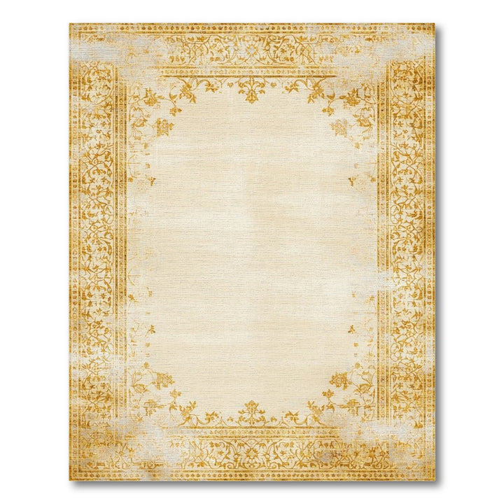 Beige and Neutral Beige Distressed Vintage Floral Area Rug