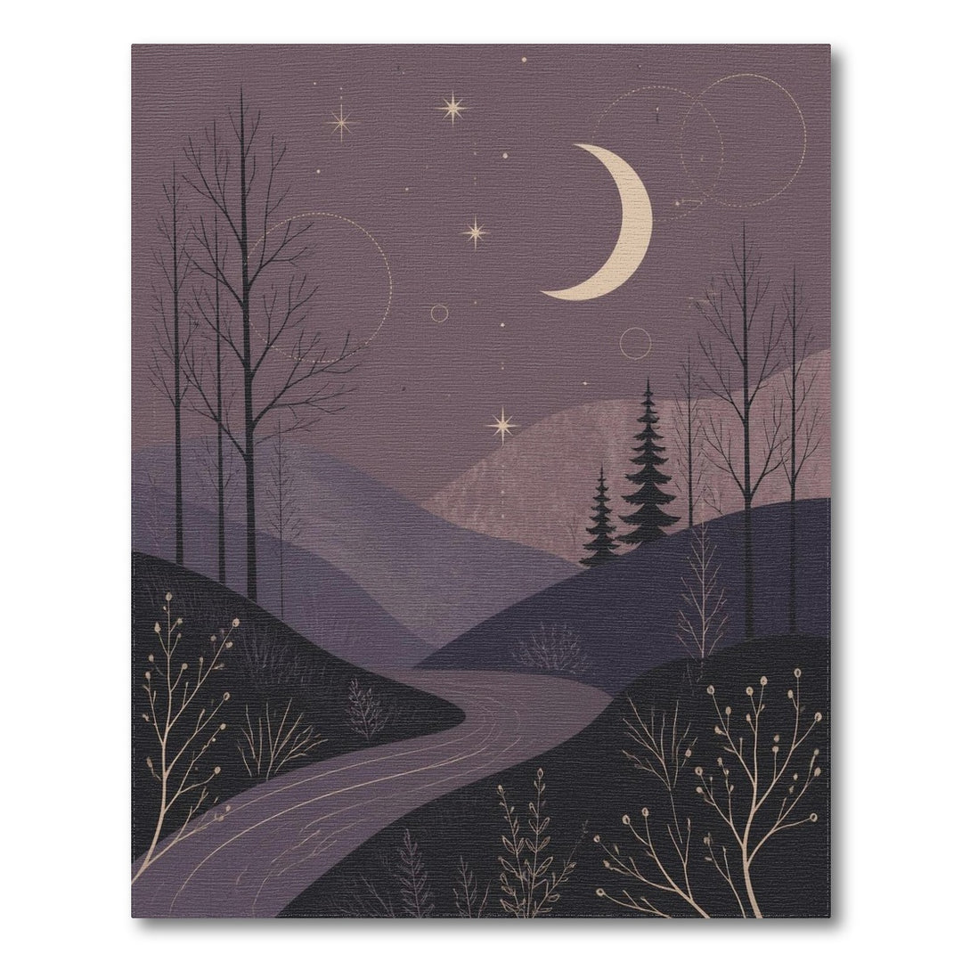 Starry Night Path Purple Washable Rug