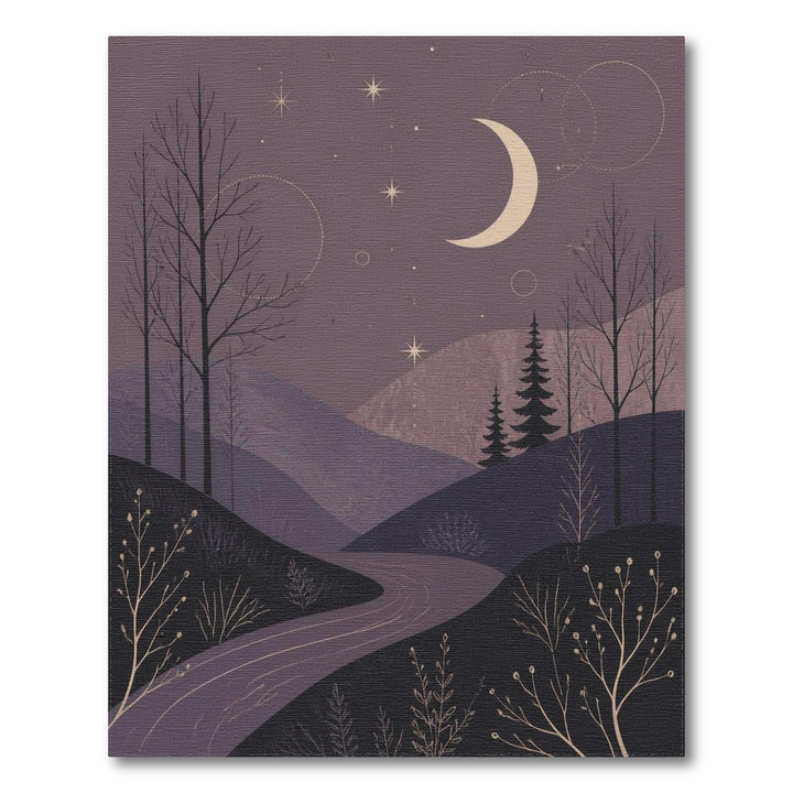 Starry Night Path Purple Washable Rug