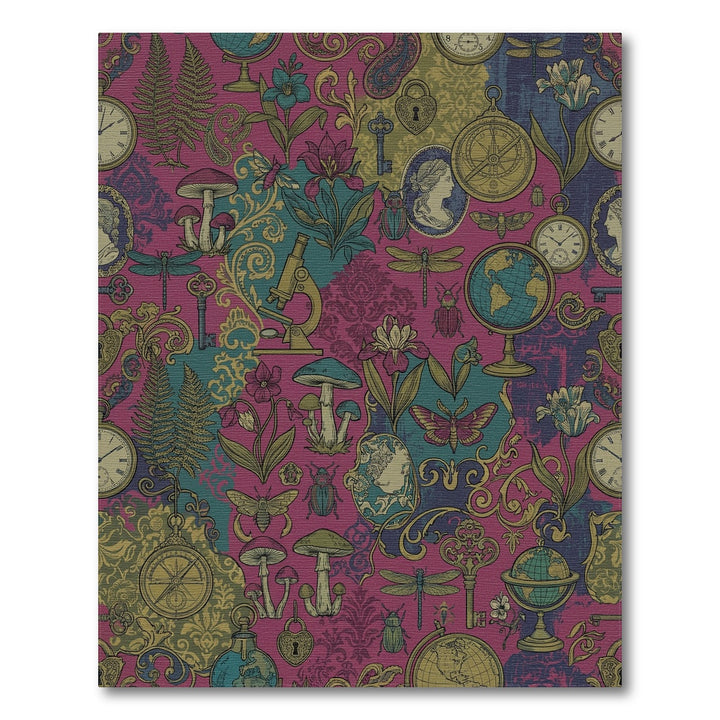 Whimsical Berry Vintage Curiosity Collage Rug