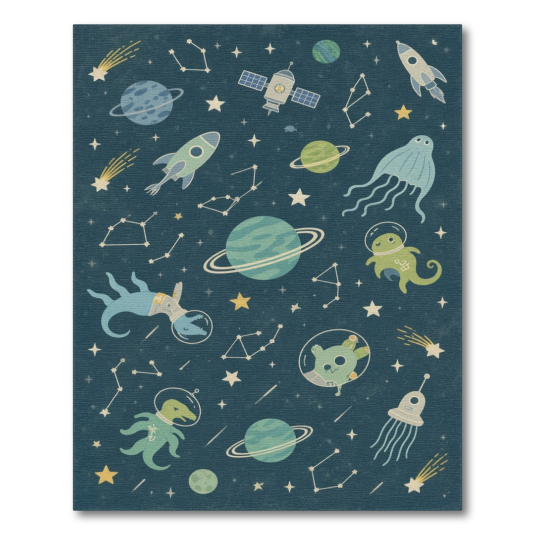 Kids Cartoon Space Animals Area Rug