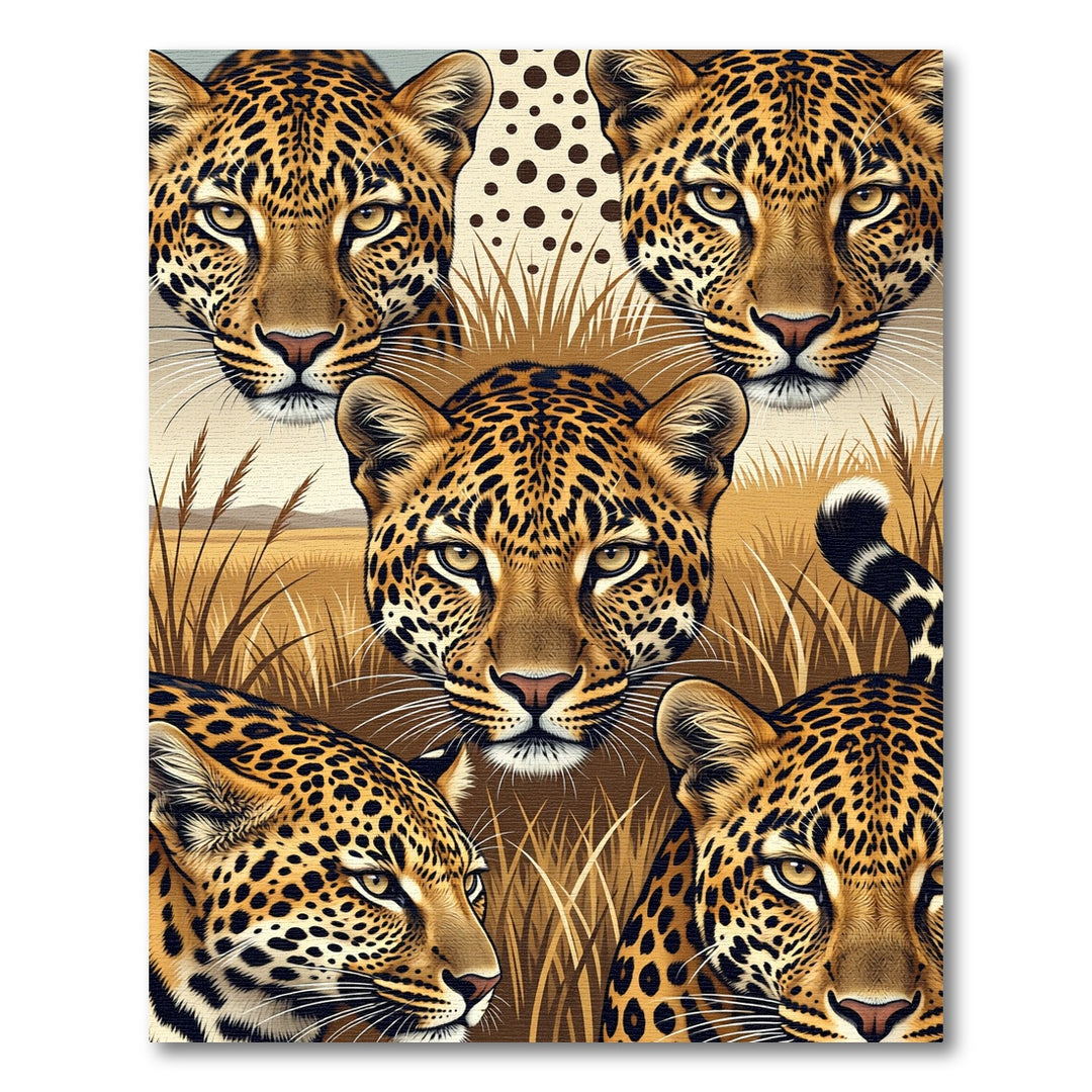 Leopard Faces Savannah Tall Grass Rug