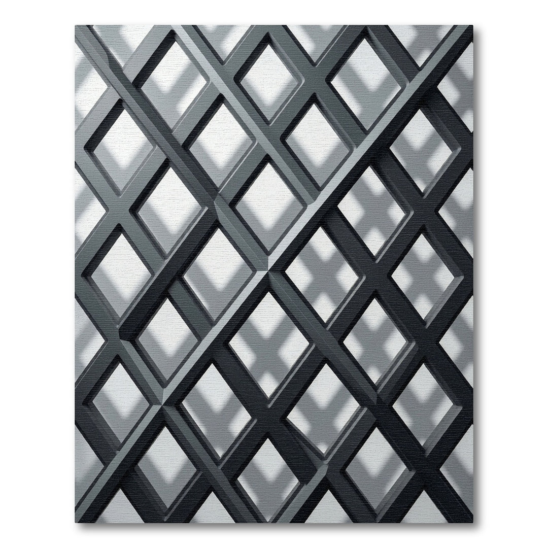 Dark Gray Intersecting Geometric Grid Rug