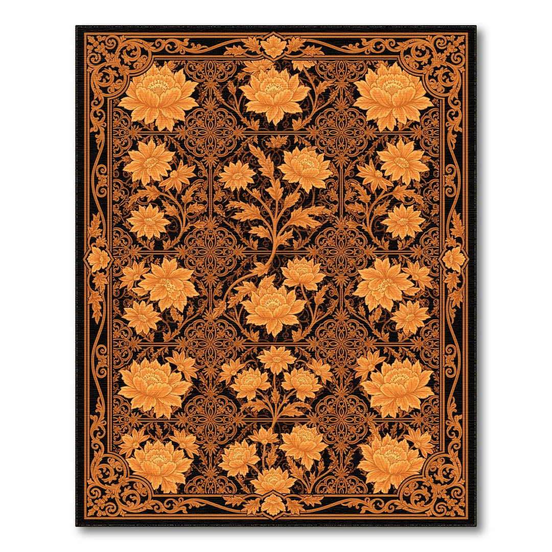 Orange Floral Vintage Area Rug