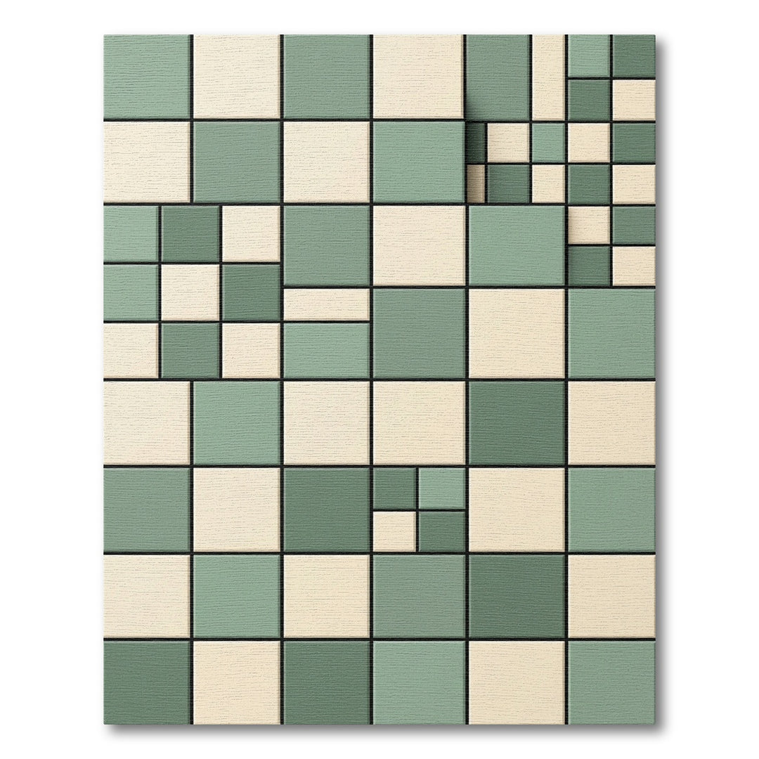 Geometric Cream And Green Tile Rug
