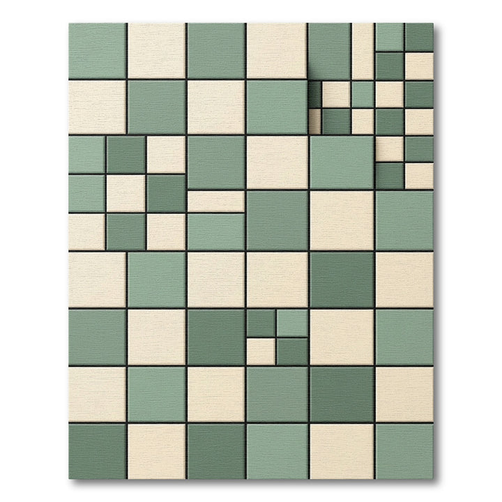 Geometric Cream And Green Tile Rug