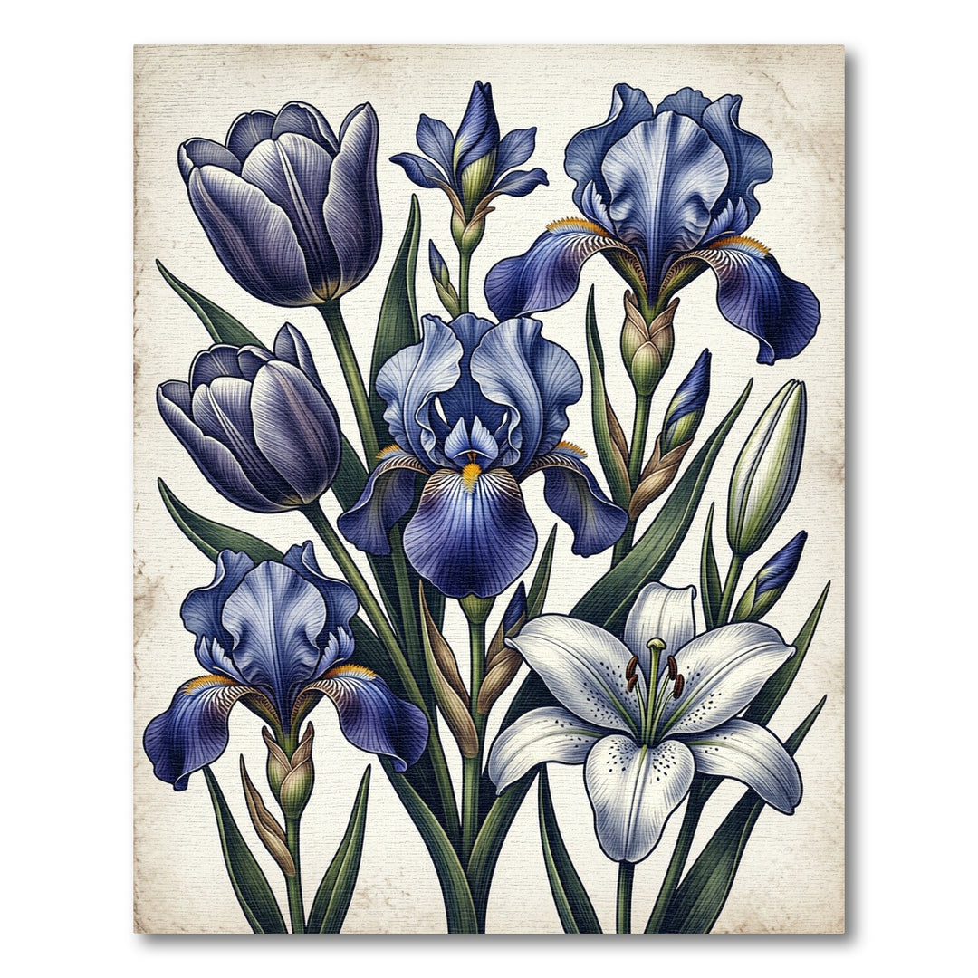 Classic Blue Iris Tulip Lily Arrangement Rug
