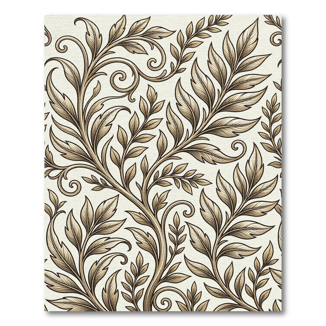Elegant Gold Acanthus Leaf Scrollwork Rug