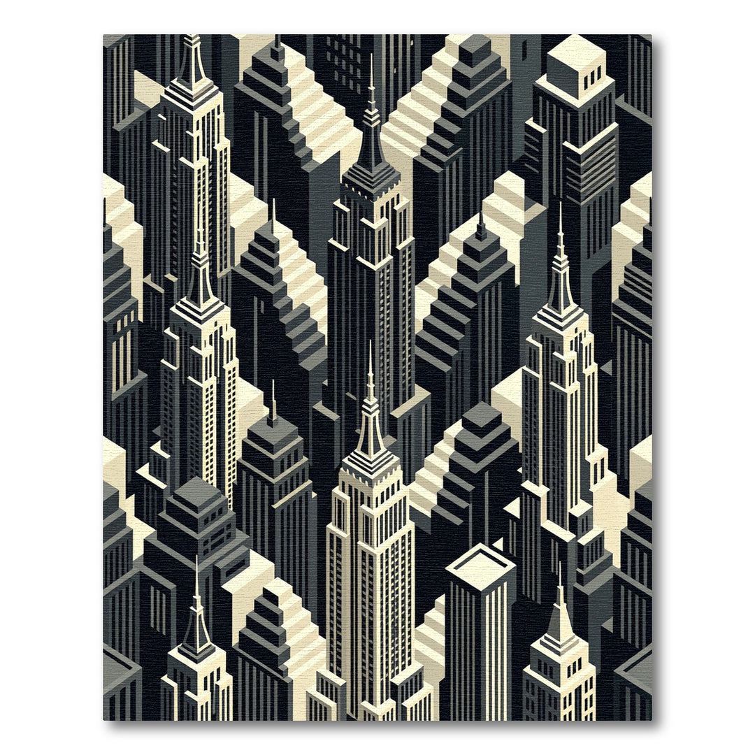 Art Deco Monochrome Cityscape Buildings Rug