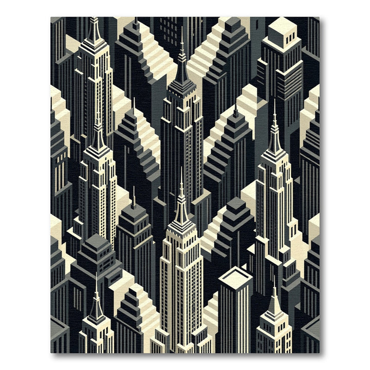 Art Deco Monochrome Cityscape Buildings Rug